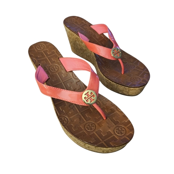 Tory Burch Pink Platform Cork Wedge Flip Flops Sandals Size 7 Women's - Picture 4 of 15